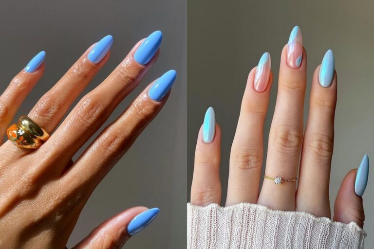 Cute light baby blue nails pastel sky blue spring summer nail art designs with design
