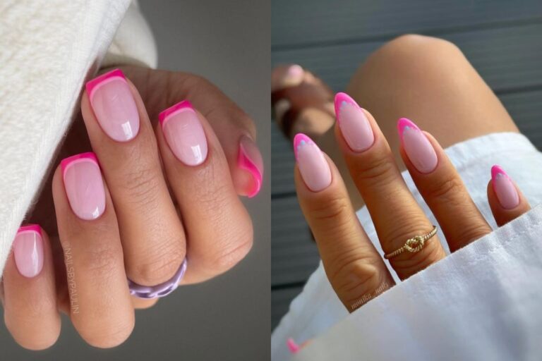 Hot light pink French tip nails cute baby soft bright pale pink French manicure tips nail art designs ideas gel acrylic