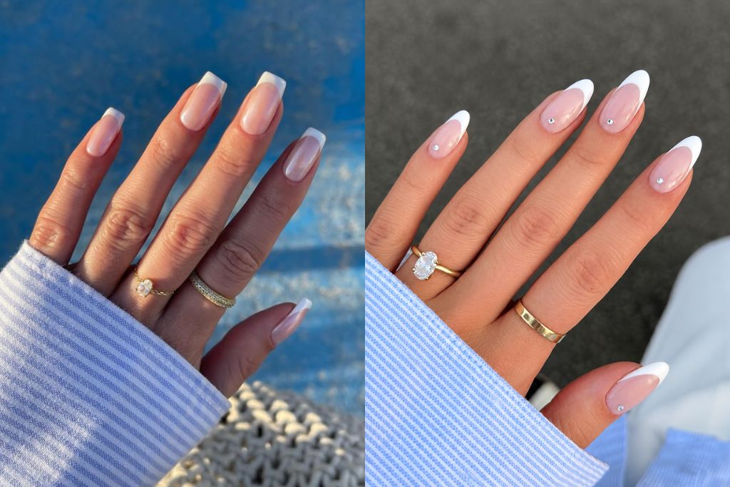 Cute white French tip nails classy natural French manicure tips with design designs ideas trendy modern